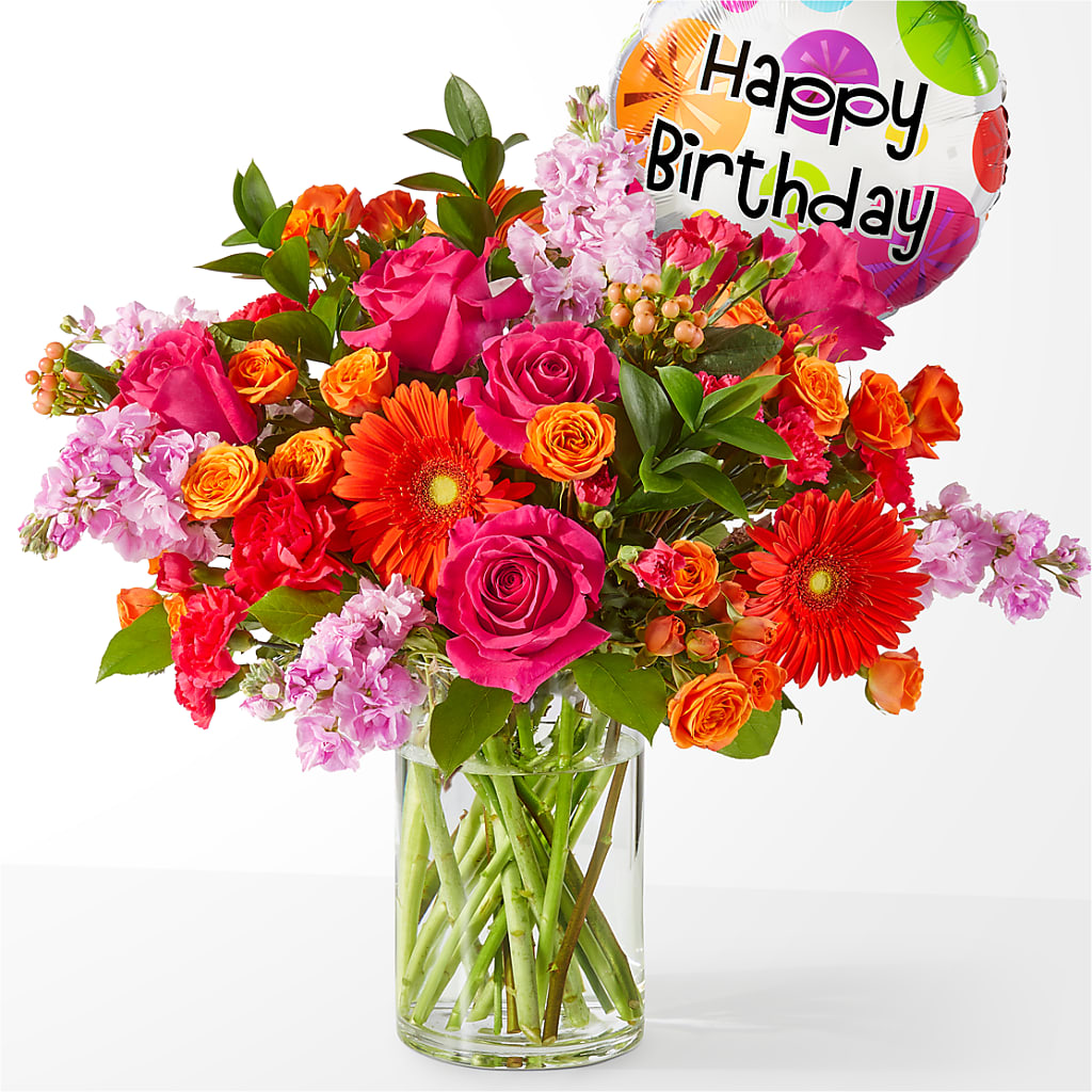Fiesta Bouquet with Birthday Balloon – LESLIE'S FLOWERS & PARTY SUPPLIES, Howell NJ