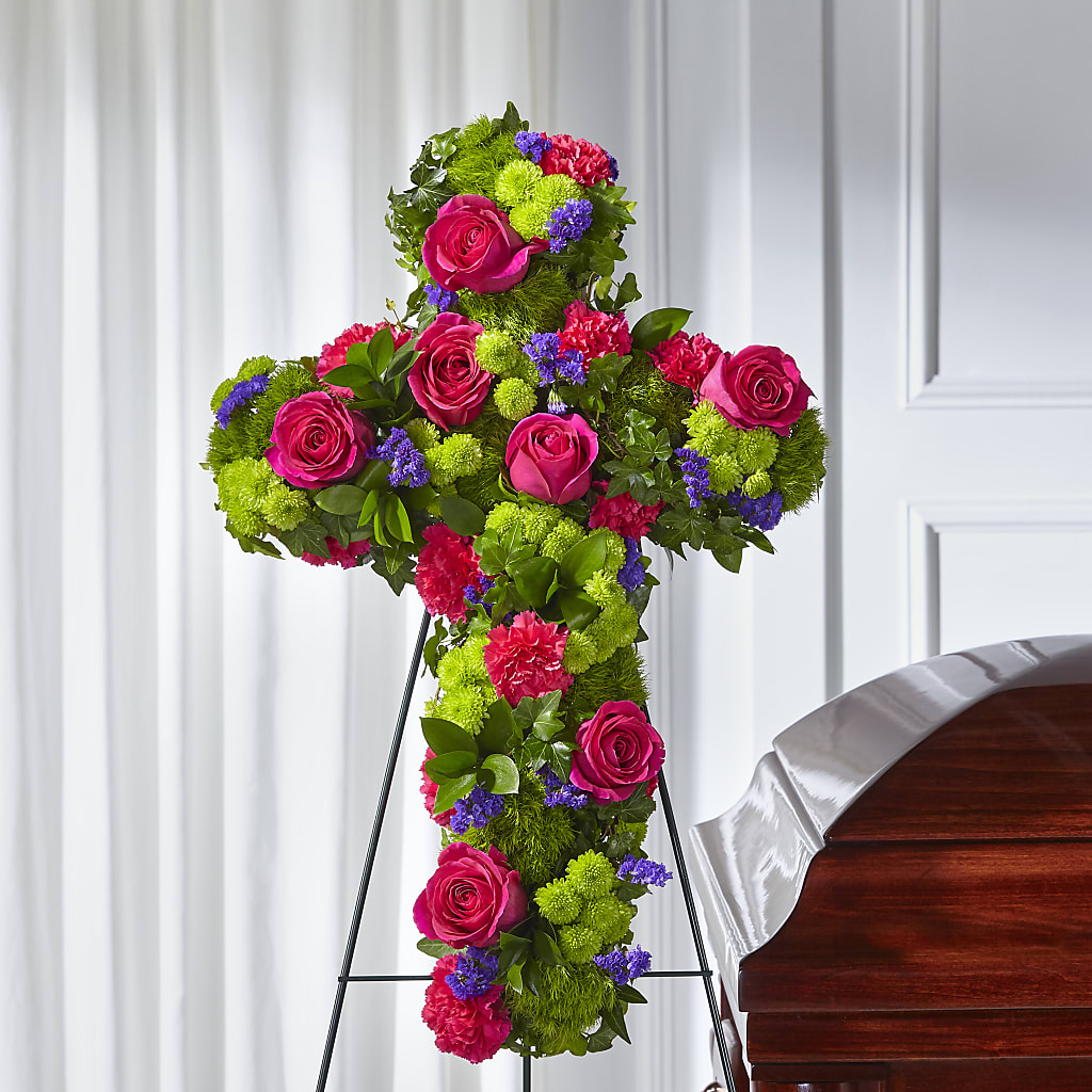 Tribute Rose Floral Cross – LESLIE'S FLOWERS & PARTY SUPPLIES, Howell NJ