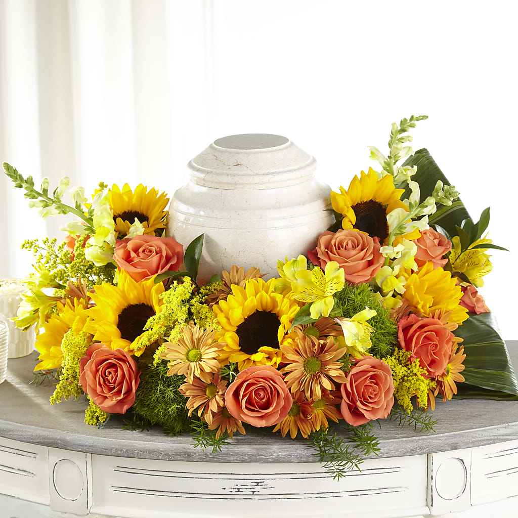 Faithful Sunflower Cremation Adornment – LESLIE'S FLOWERS & PARTY SUPPLIES, Howell NJ