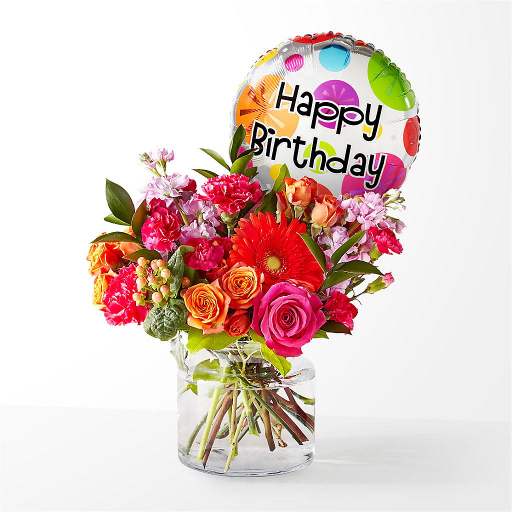 Fiesta Bouquet with Birthday Balloon – LESLIE'S FLOWERS & PARTY SUPPLIES, Howell NJ