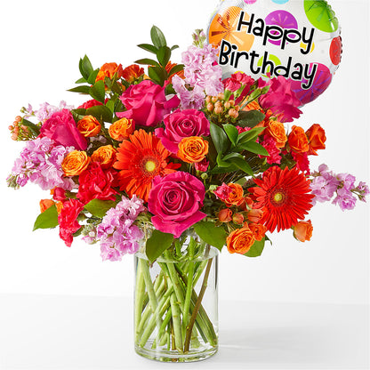 Fiesta Bouquet with Birthday Balloon – LESLIE'S FLOWERS & PARTY SUPPLIES, Howell NJ