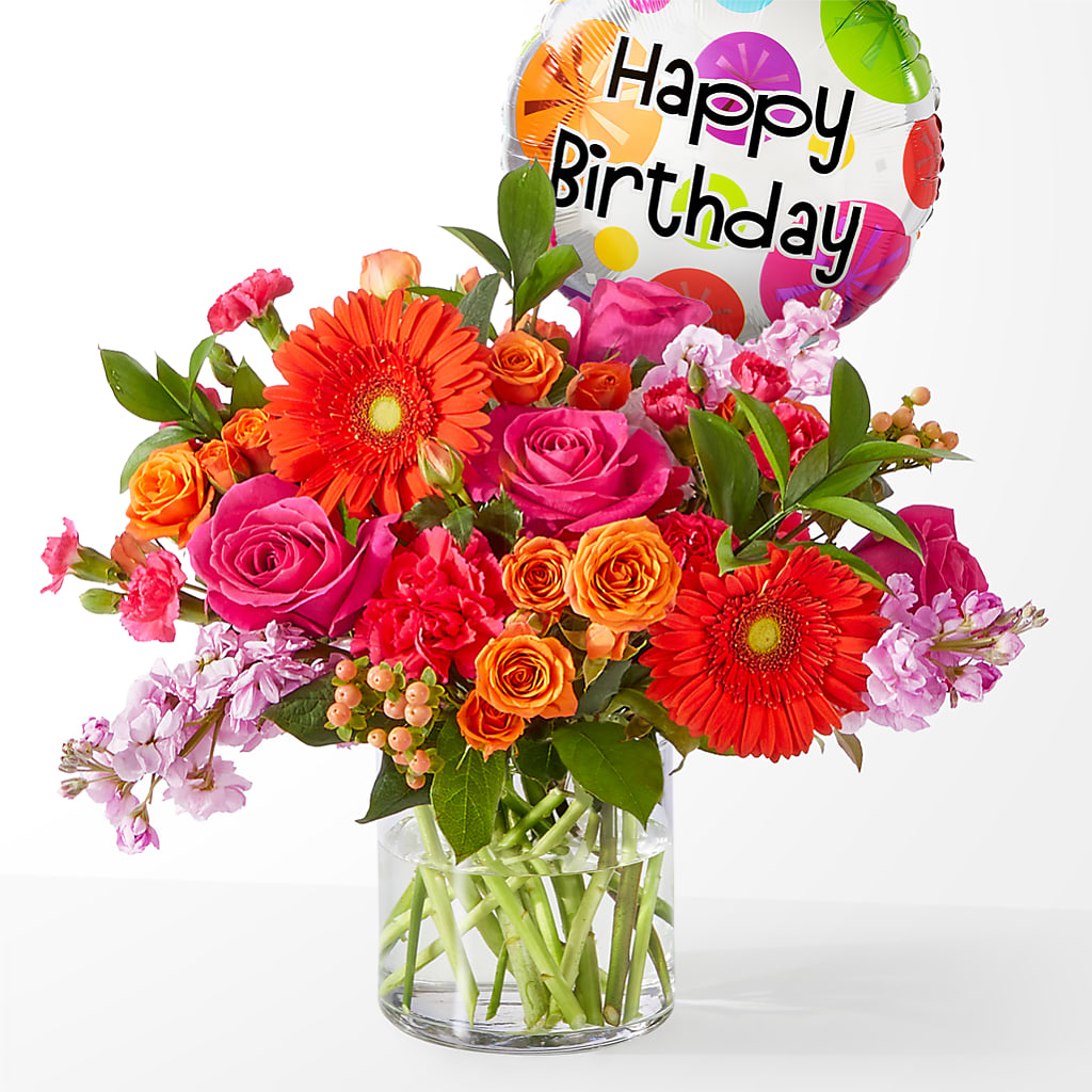 Fiesta Bouquet with Birthday Balloon – LESLIE'S FLOWERS & PARTY SUPPLIES, Howell NJ