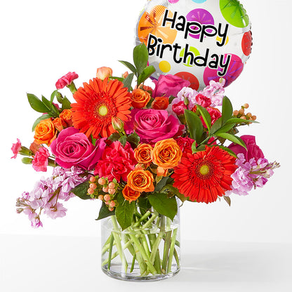 Fiesta Bouquet with Birthday Balloon – LESLIE'S FLOWERS & PARTY SUPPLIES, Howell NJ