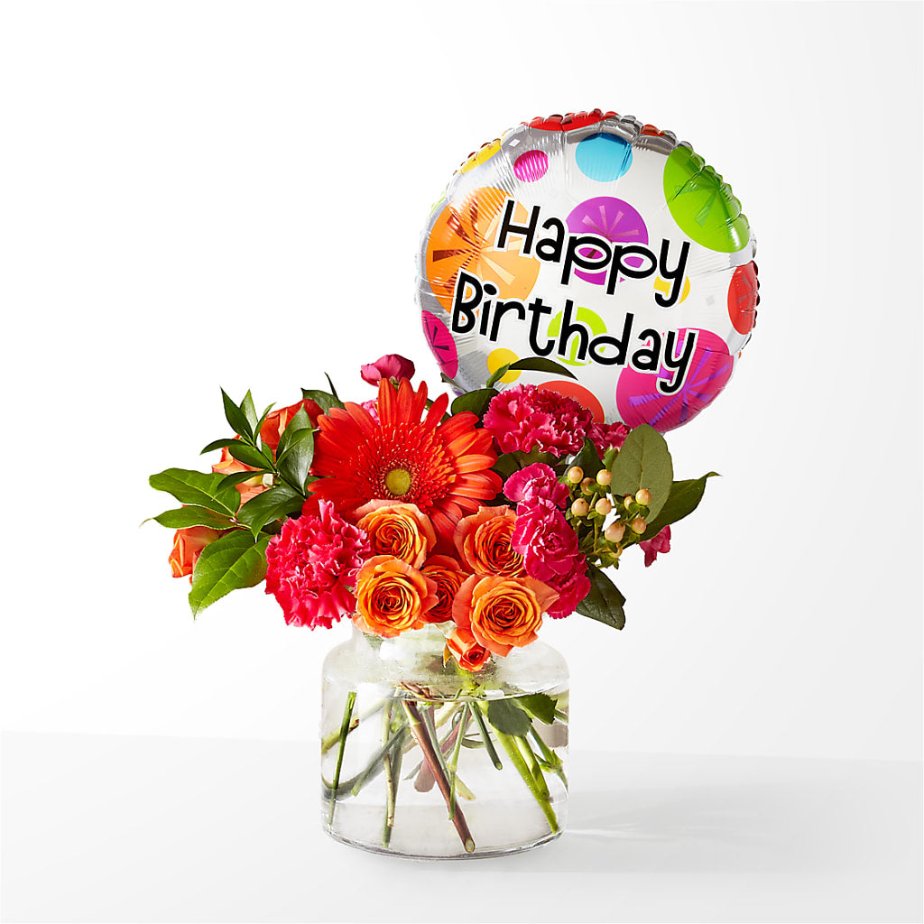 Fiesta Bouquet with Birthday Balloon – LESLIE'S FLOWERS & PARTY SUPPLIES, Howell NJ