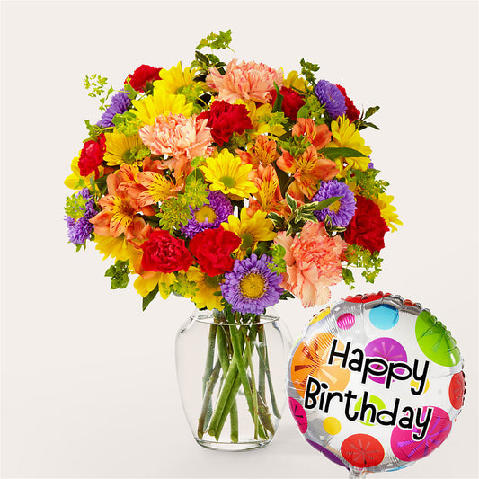Kaleidoscope Bouquet with Birthday Balloon – LESLIE'S FLOWERS & PARTY SUPPLIES, Howell NJ