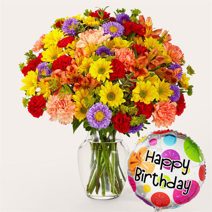 Kaleidoscope Bouquet with Birthday Balloon – LESLIE'S FLOWERS & PARTY SUPPLIES, Howell NJ