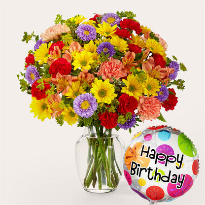 Kaleidoscope Bouquet with Birthday Balloon – LESLIE'S FLOWERS & PARTY SUPPLIES, Howell NJ