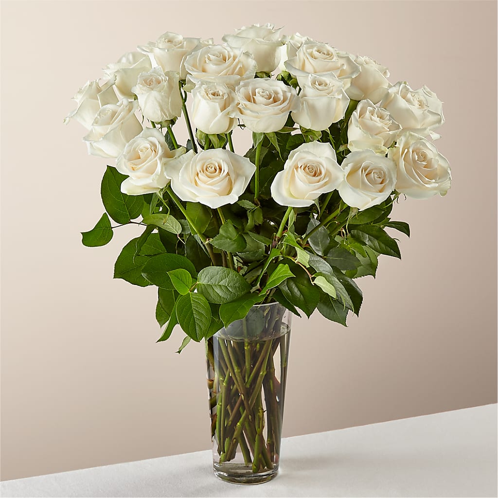 Long Stem White Rose Bouquet – LESLIE'S FLOWERS & PARTY SUPPLIES, Howell NJ