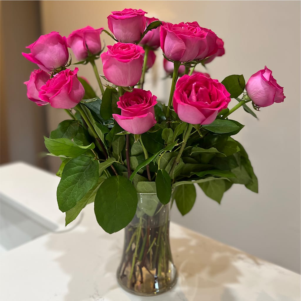 Long Stem Pink Rose Bouquet – LESLIE'S FLOWERS & PARTY SUPPLIES, Howell NJ