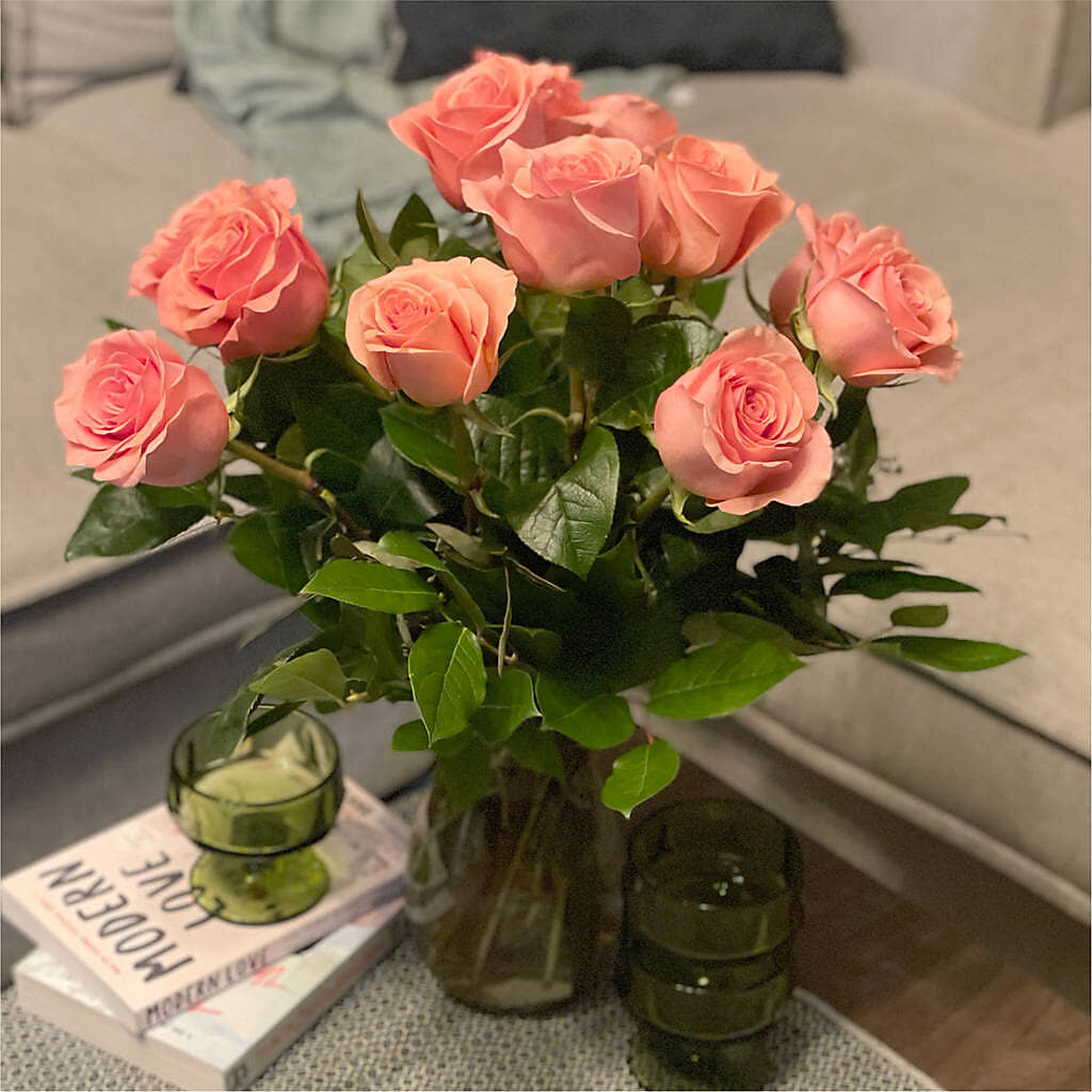 Long Stem Pink Rose Bouquet – LESLIE'S FLOWERS & PARTY SUPPLIES, Howell NJ