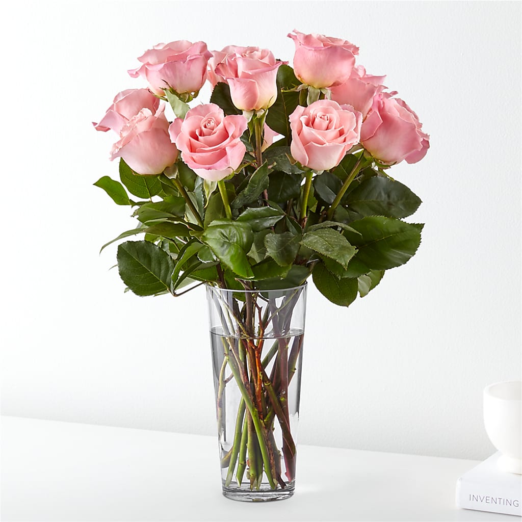 Long Stem Pink Rose Bouquet – LESLIE'S FLOWERS & PARTY SUPPLIES, Howell NJ
