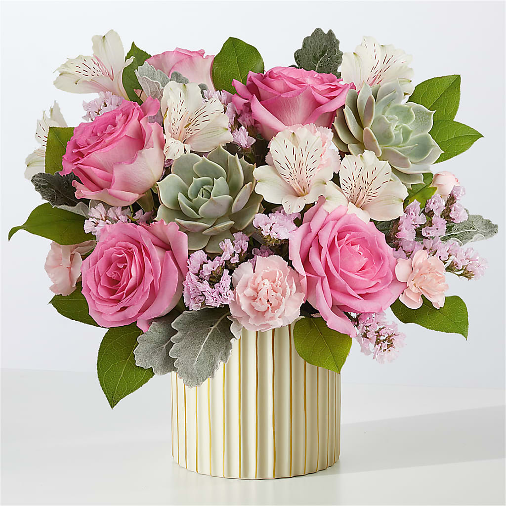 Dusty Rose Bouquet with Ivory Vase – LESLIE'S FLOWERS & PARTY SUPPLIES, Howell NJ