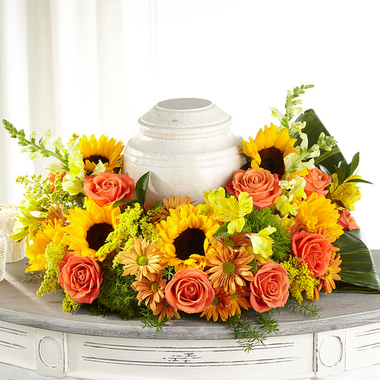Faithful Sunflower Cremation Adornment – LESLIE'S FLOWERS & PARTY SUPPLIES, Howell NJ