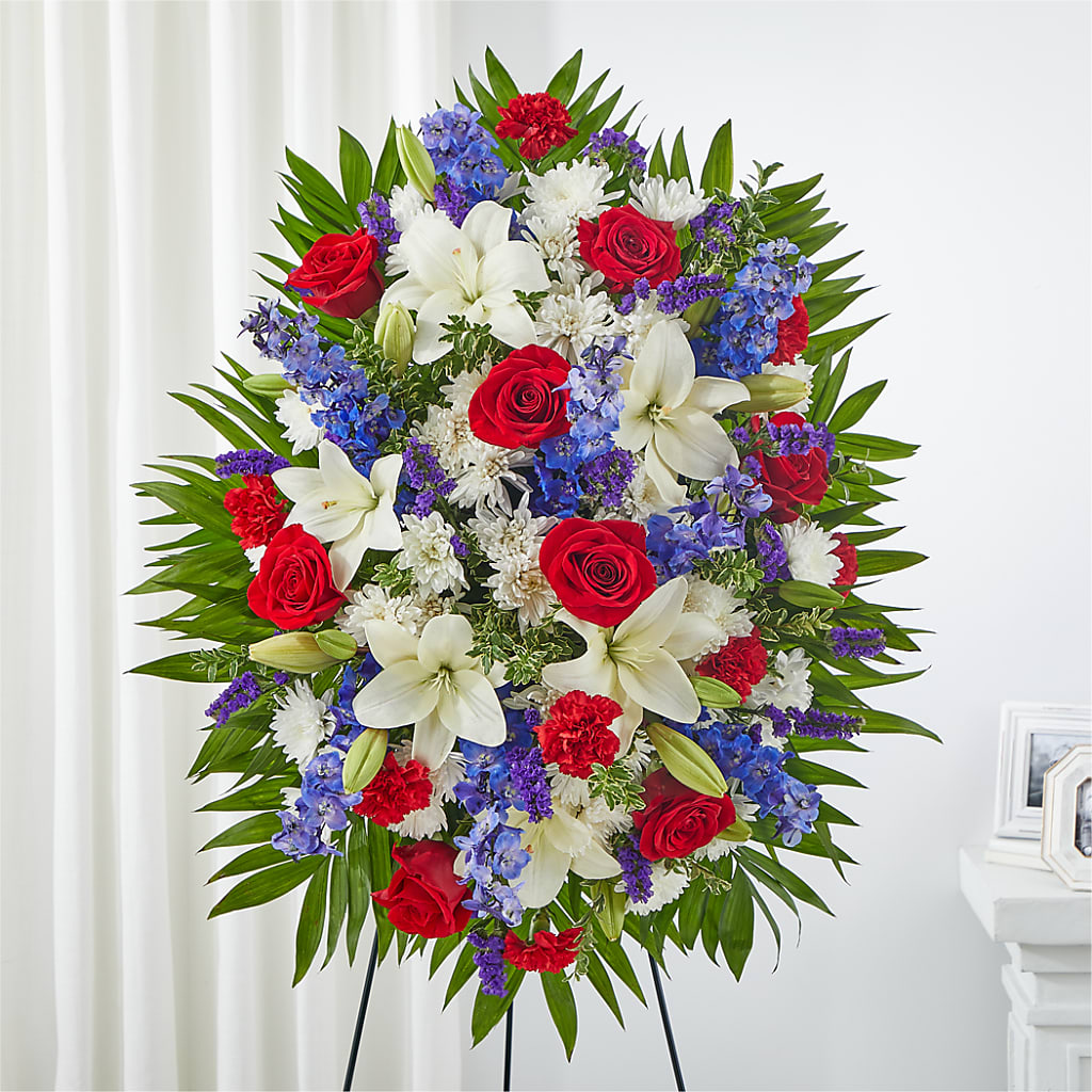 Cherished Service Standing Spray – LESLIE'S FLOWERS & PARTY SUPPLIES, Howell NJ