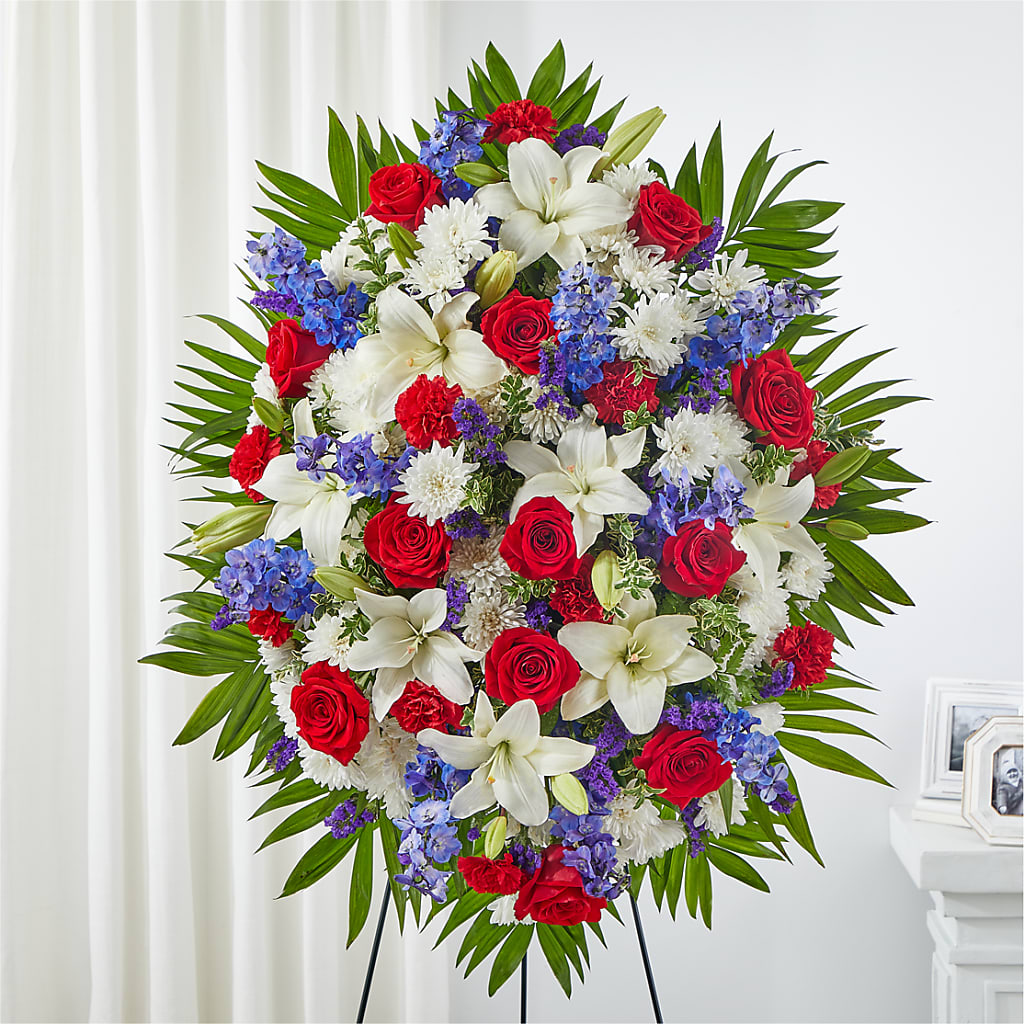 Cherished Service Standing Spray – LESLIE'S FLOWERS & PARTY SUPPLIES, Howell NJ