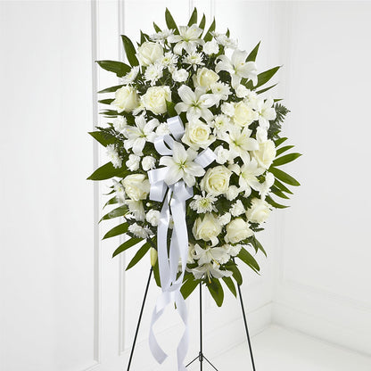 Exquisite Tribute Standing Spray-White Ribbon – LESLIE'S FLOWERS & PARTY SUPPLIES, Howell NJ