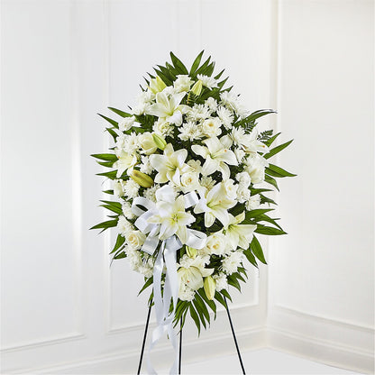 Exquisite Tribute Standing Spray-White Ribbon – LESLIE'S FLOWERS & PARTY SUPPLIES, Howell NJ