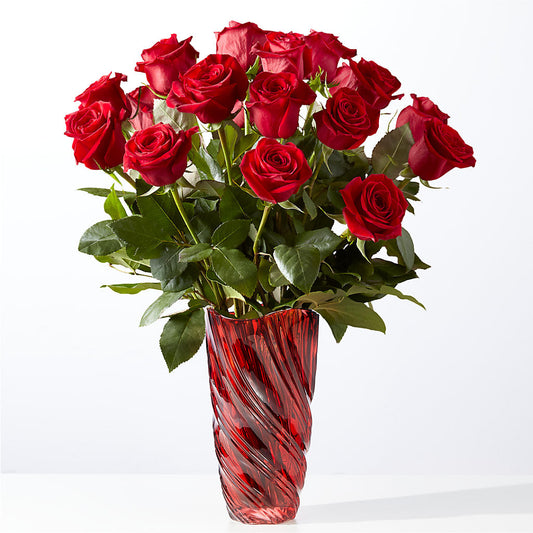 Classic Love Red Rose Bouquet with Luxe Swirl Vase – LESLIE'S FLOWERS & PARTY SUPPLIES, Howell NJ