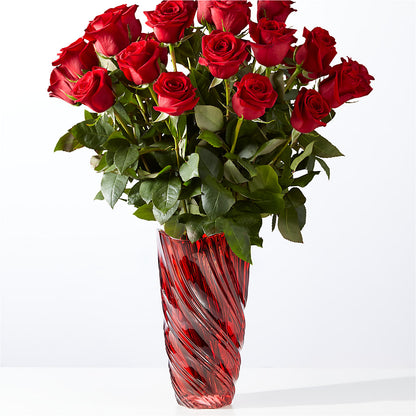 Classic Love Red Rose Bouquet with Luxe Swirl Vase – LESLIE'S FLOWERS & PARTY SUPPLIES, Howell NJ
