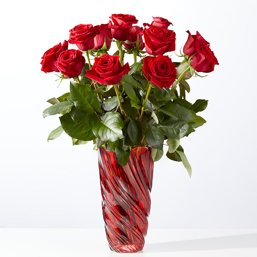 Classic Love Red Rose Bouquet with Luxe Swirl Vase – LESLIE'S FLOWERS & PARTY SUPPLIES, Howell NJ