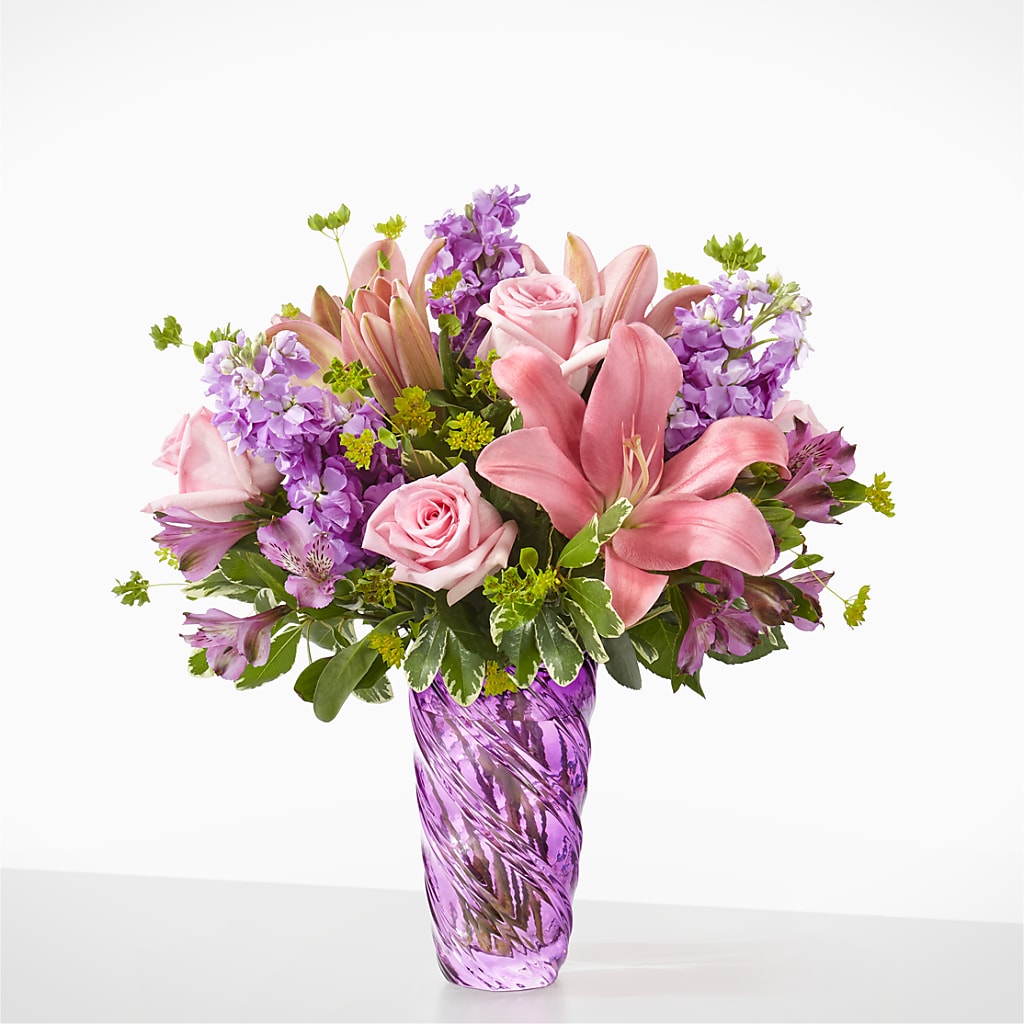 Precious Petals Bouquet with Luxe Swirl Vase – LESLIE'S FLOWERS & PARTY SUPPLIES, Howell NJ