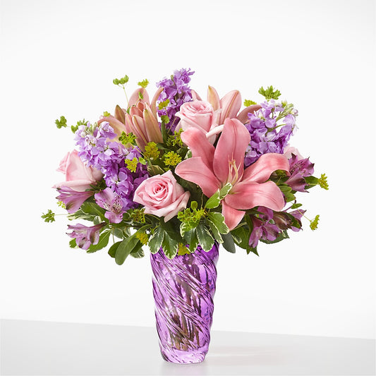 Precious Petals Bouquet with Luxe Swirl Vase – LESLIE'S FLOWERS & PARTY SUPPLIES, Howell NJ