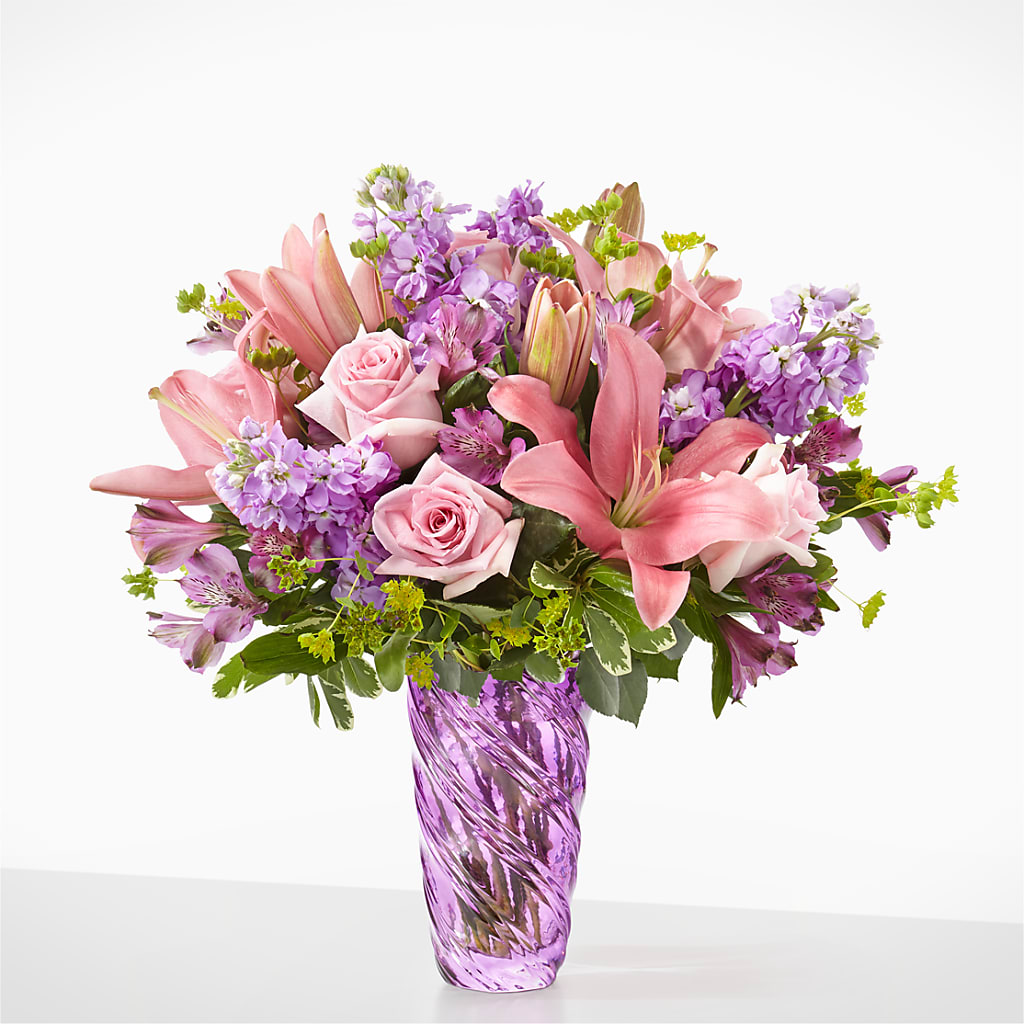 Precious Petals Bouquet with Luxe Swirl Vase – LESLIE'S FLOWERS & PARTY SUPPLIES, Howell NJ