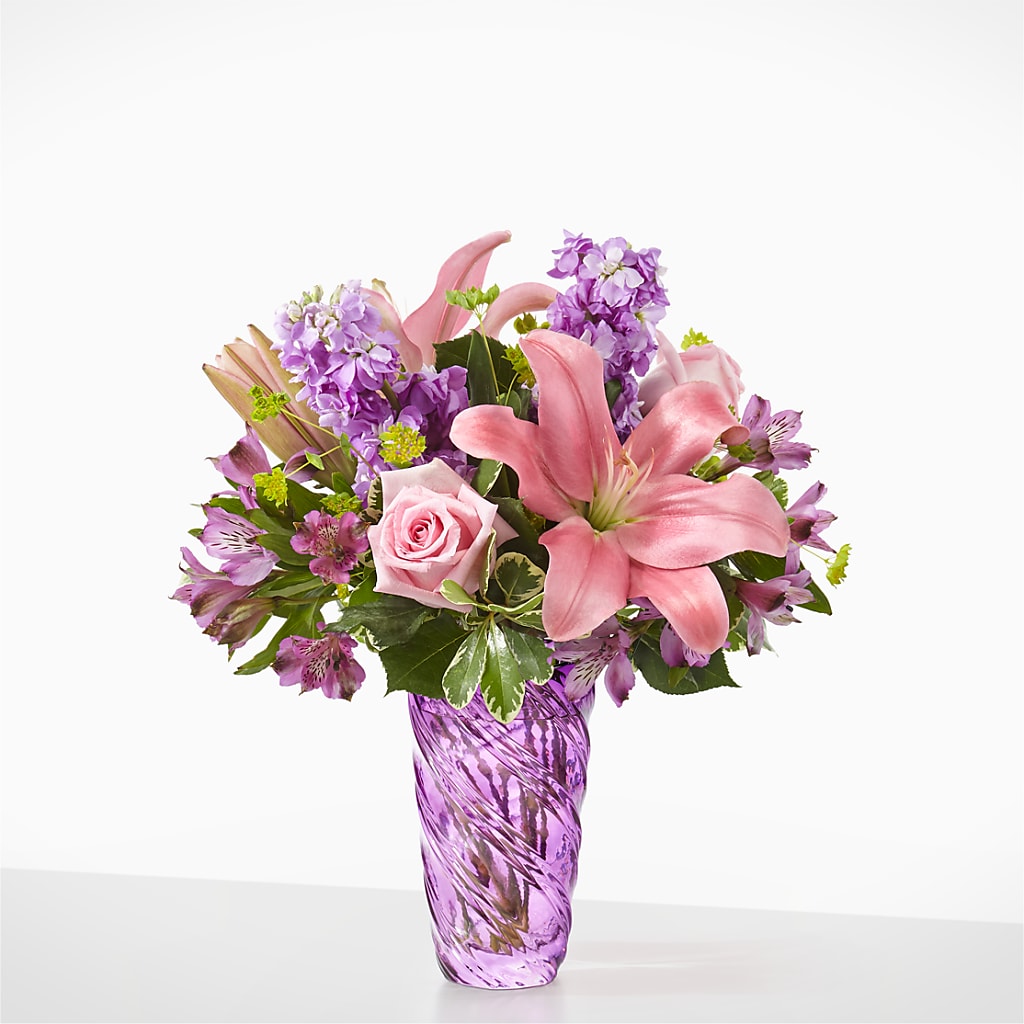 Precious Petals Bouquet with Luxe Swirl Vase – LESLIE'S FLOWERS & PARTY SUPPLIES, Howell NJ