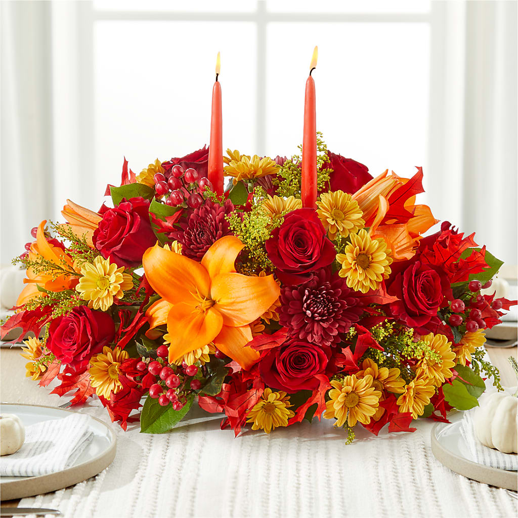 Autumn's Embrace Centerpiece – LESLIE'S FLOWERS & PARTY SUPPLIES, Howell NJ