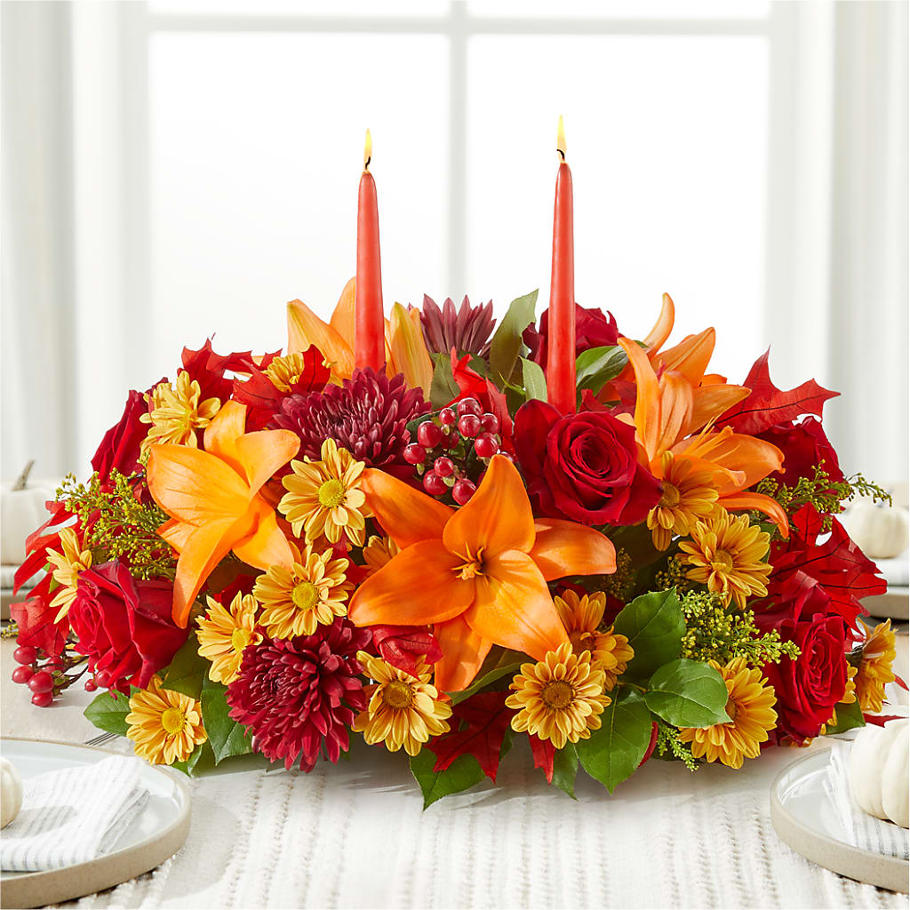 Autumn's Embrace Centerpiece – LESLIE'S FLOWERS & PARTY SUPPLIES, Howell NJ